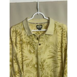 Tommy Bahama Polo Shirt XXL Men’s Yellow Hawaiian Floral Jacquard Cotton Relaxed